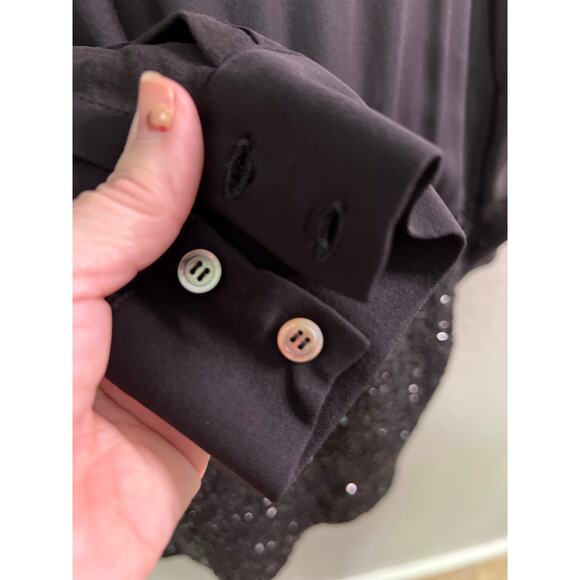 Haute Hippie Shirt Mini Dress M Black Silk Blend Sequin Beads Evening Party NWOT - Picture 7 of 11